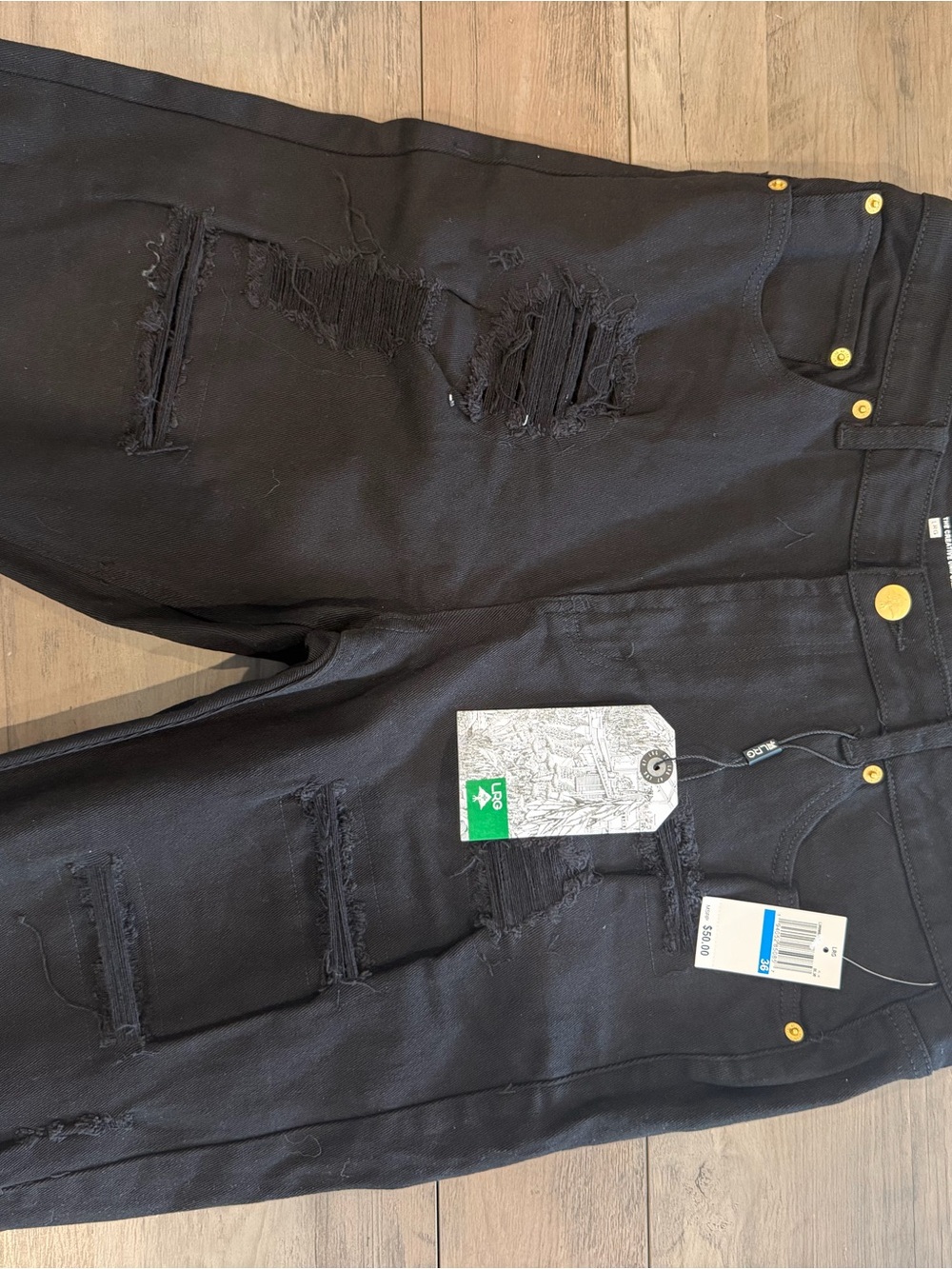 Lrg Black Distressed Jean Shorts with Gold Hardware